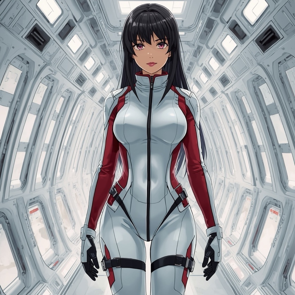 HANDCRAFTED digital art print Stylish Red and White Jumpsuit cosplay wall art - Picture 2 of 10